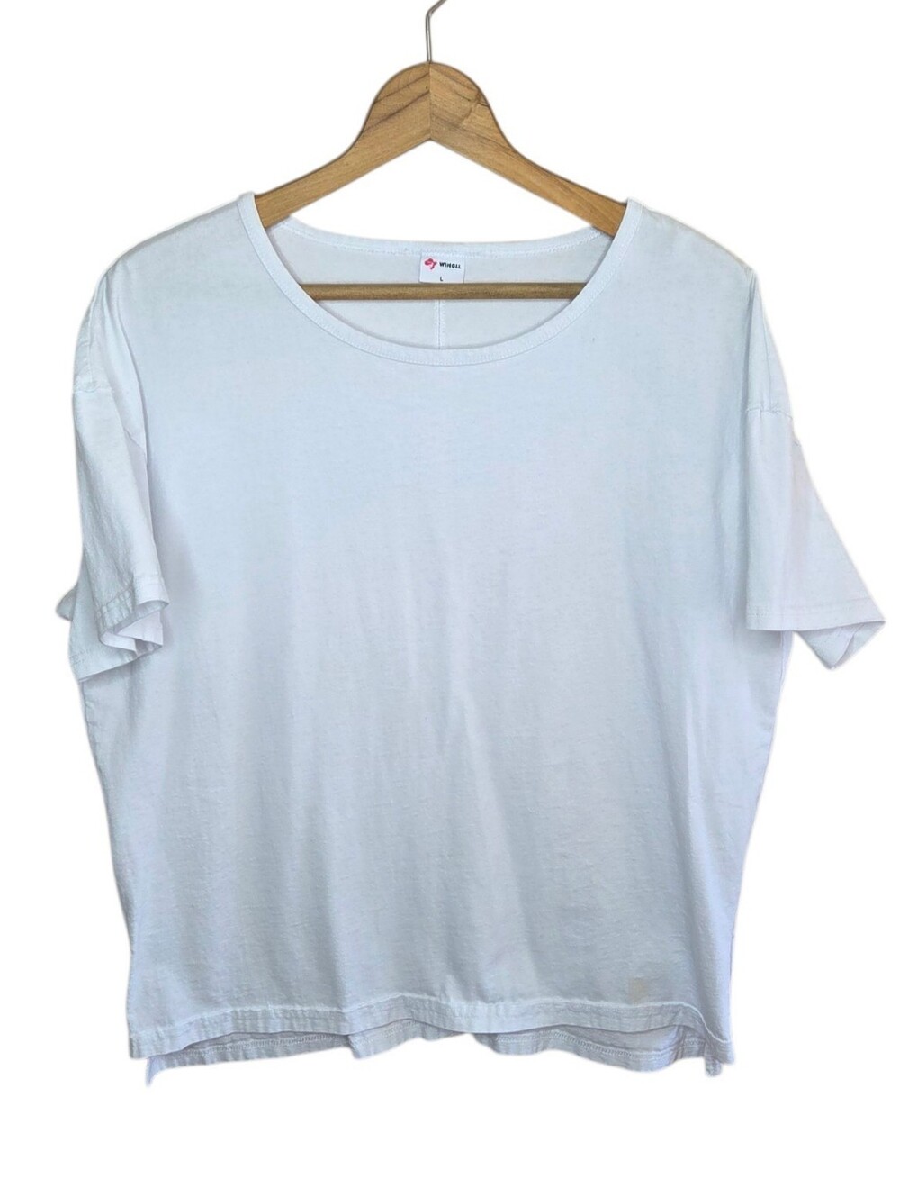 Wiholl Medium Weight White Cotton Tee Size Large Basic Boxy Classic Neutral